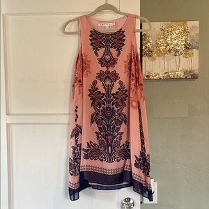 Pink and Navy Sleeveless Shift Dress